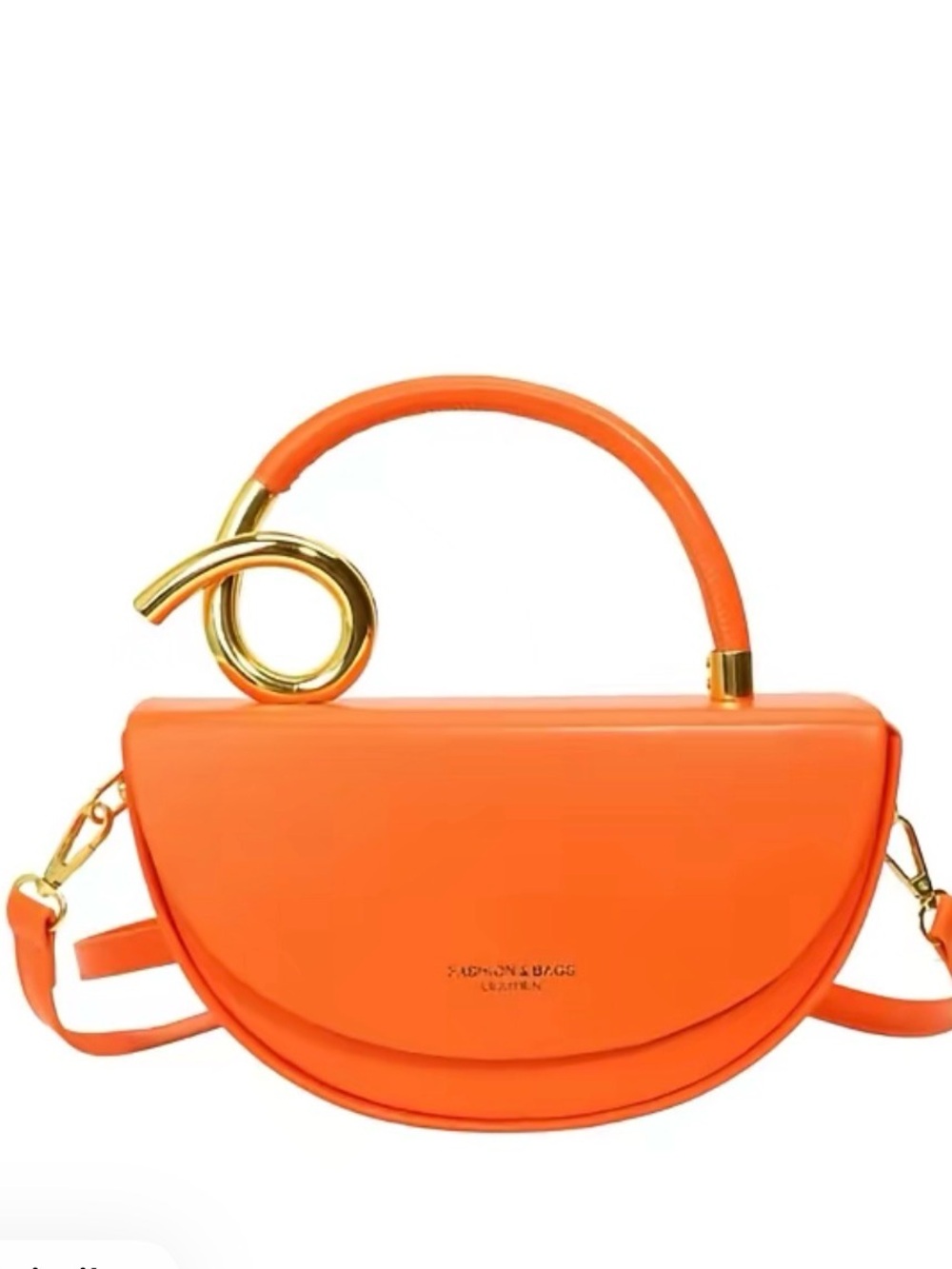 Fashion Nova Orange Half-Moon Top Handle Crossbody with Gold Accent